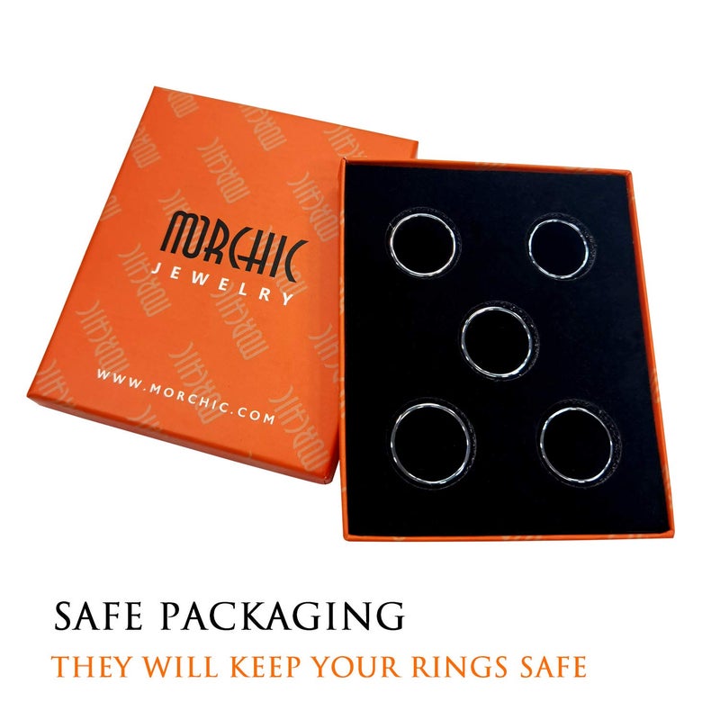 Morchic 5Pcs Pack Magnetic Hematite Stone Rings for Women & Men, Unisex Plain Band Set (10mm Width) - Mixed Sizes 8-12, Chakra Balancing, Polished Gemstone, Gift Ready - Image 2